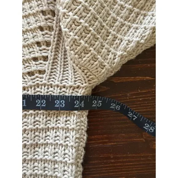 Gianni Bini Oversized Crop Chunky Cable Knit Fishermen Sweater M Cream Designer - Picture 10 of 13